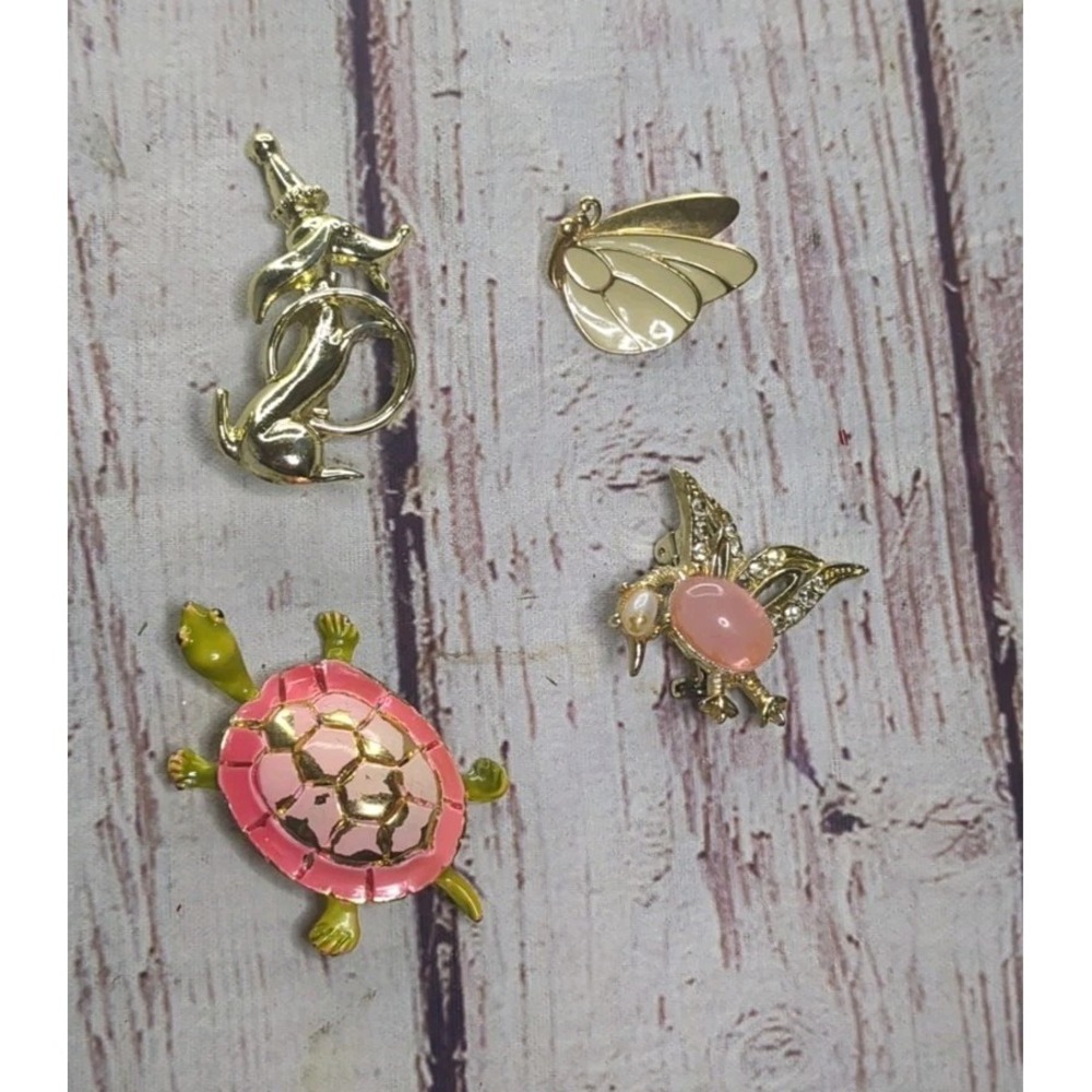Vintage Lot Of 4 Animal Brooches Pins